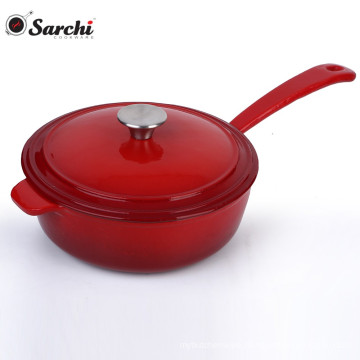 9.5 Inch cast iron saucepan fry deep pan with Lid and long handle
